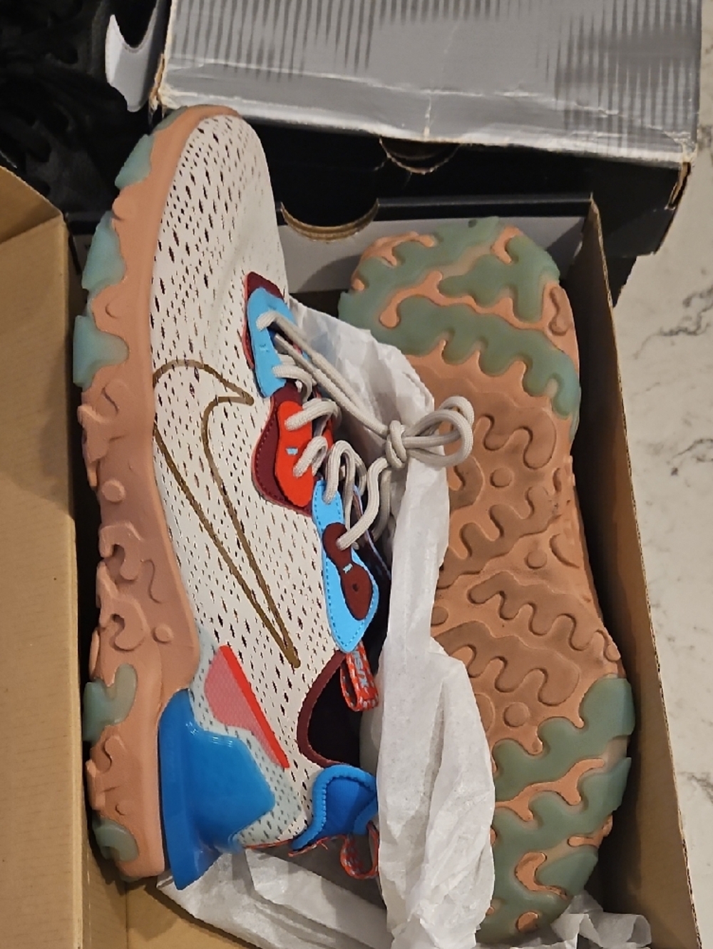 Nike Men's React Vision Sneakers with Blue, Pink and Cream Accents - Picture 2 of 8